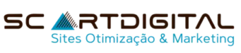 Logotipo do site SC-Artdigital Sites - Otimização & Marketing. Nele está escrito o nome "SC Artdigital" a letra A de Artdigital está representada por um triangulo azul e outro triangulo meio sobreposto em forma de traços na cor marrom.