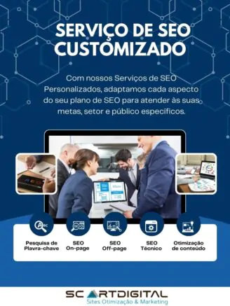 Post de uma equipe de profissionais de SEO. Ele diz que os serviços de SEO personalizado se adapta para atender as metas de cada cliente em específico e descreve os serviços prestados na área de SEO.
